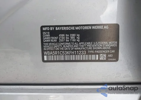 2019 BMW 330I z USA, uszkodzony, nr VIN WBA5R1C53KFH11233